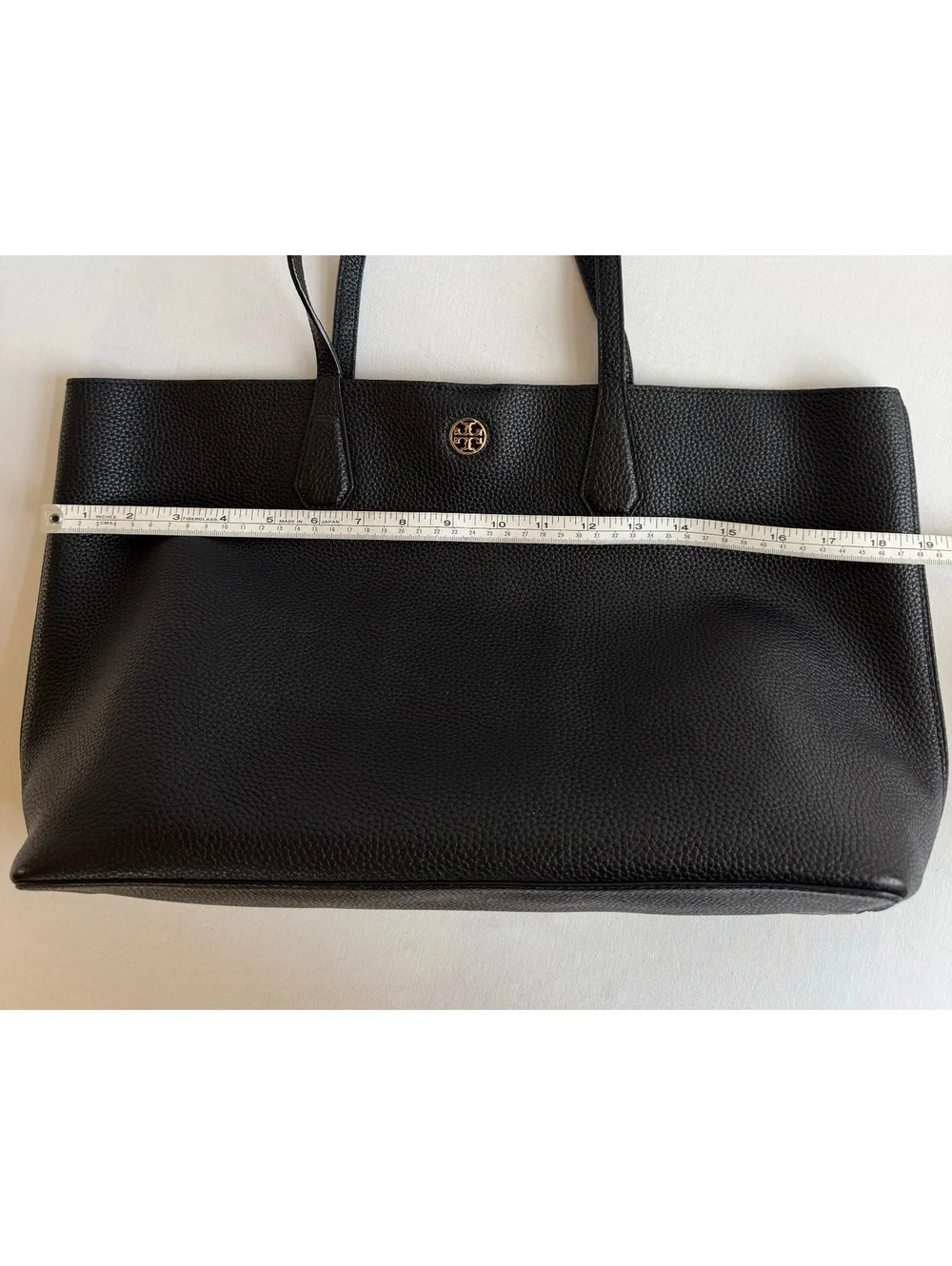 Tory Burch Amanda Easy Leather Tote Black Pebbled Leather Gold Double-T